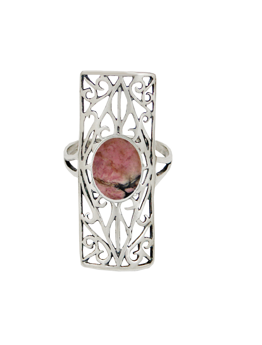 Sterling Silver Filigree Ring With Rhodonite Size 10